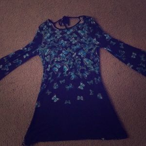 Blue and black butterfly long sleeve dress